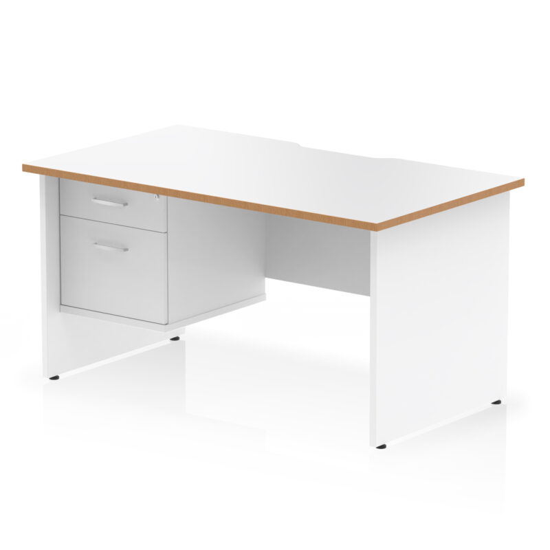Surge Scalloped Edge 1400mm Panel End Straight Desk With Single Fixed Pedestal
