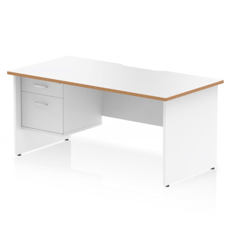 Surge Scalloped Edge 1600mm Panel End Straight Desk With Single Fixed Pedestal