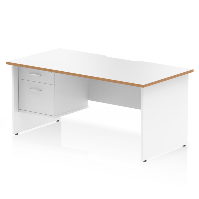 Surge Scalloped Edge 1600mm Panel End Straight Desk With Single Fixed Pedestal