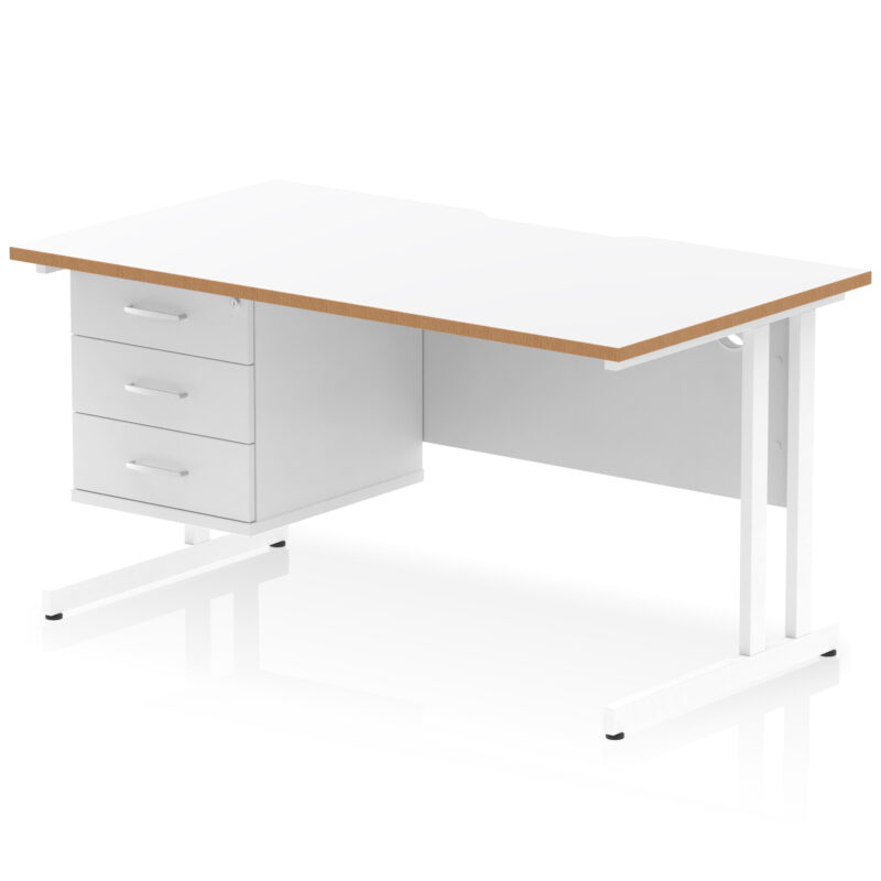 Surge Scalloped Edge 1400mm Cantilever Straight Desk With Single Fixed Pedestal - Image 2