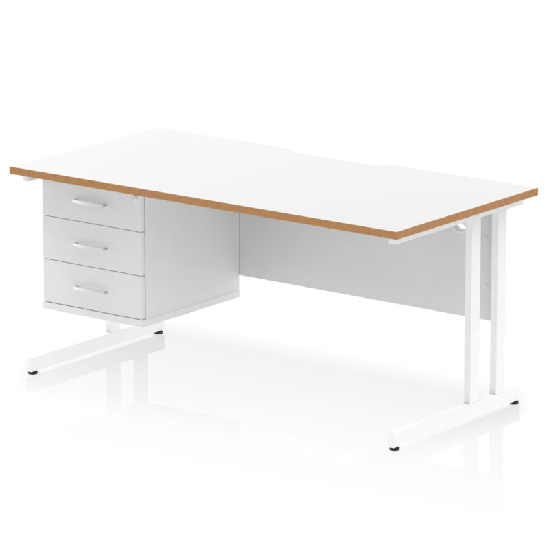Surge Scalloped Edge 1600mm Cantilever Straight Desk With Single Fixed Pedestal - Image 2