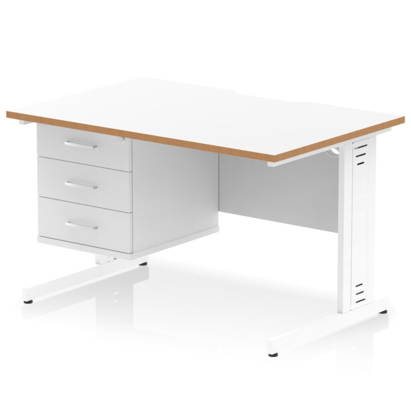 Surge Scalloped Edge 1200mm Cable Managed Straight Desk With Single Fixed Pedestal - Image 2