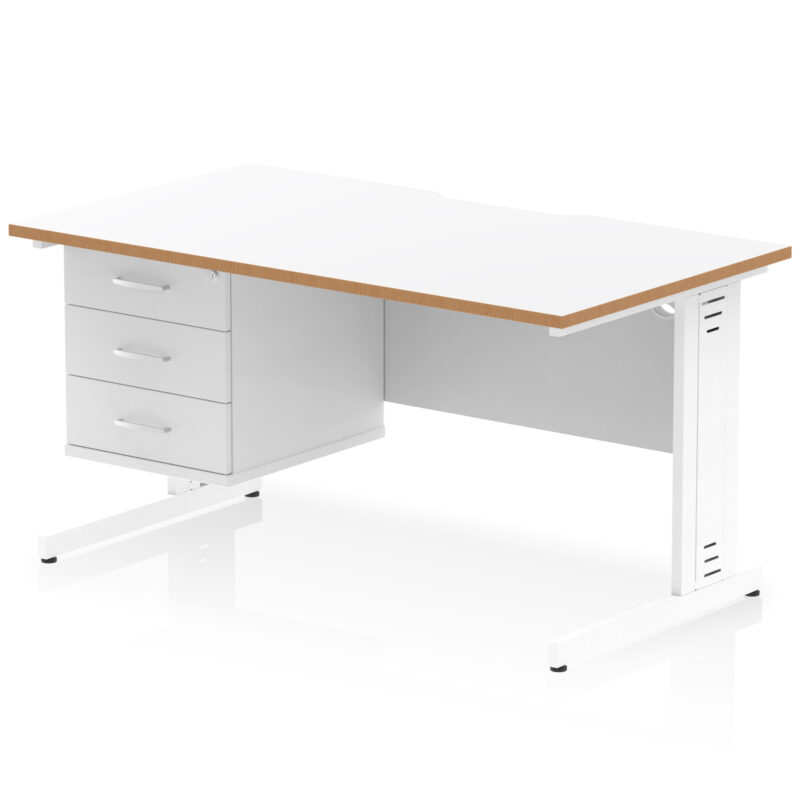 Surge Scalloped Edge 1400mm Cable Managed Straight Desk With Single Fixed Pedestal - Image 2