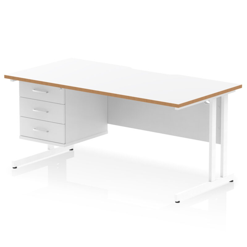 Surge Scalloped Edge 1600mm Cable Managed Straight Desk With Single Fixed Pedestal - Image 2