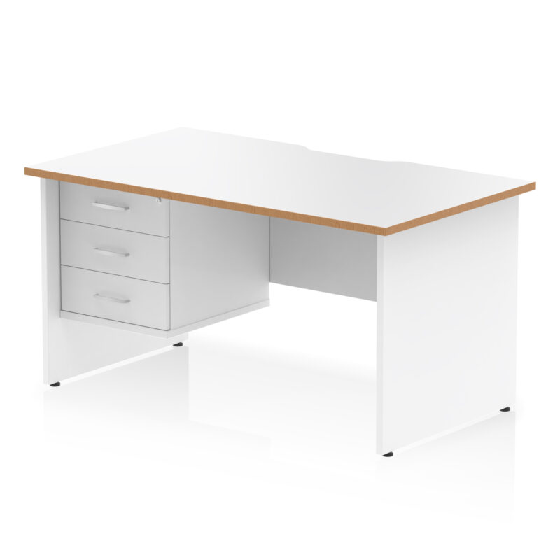 Surge Scalloped Edge 1400mm Panel End Straight Desk With Single Fixed Pedestal - Image 2