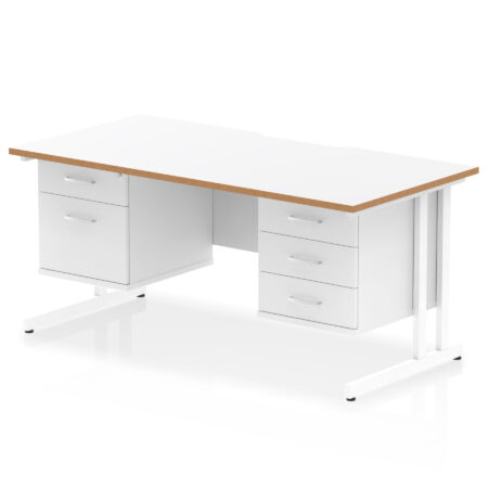 Surge Scalloped Edge 1600mm Cantilever Straight Desk With Two Fixed Pedestal