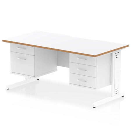Surge Scalloped Edge 1600mm Cable Managed Straight Desk With Two Fixed Pedestal