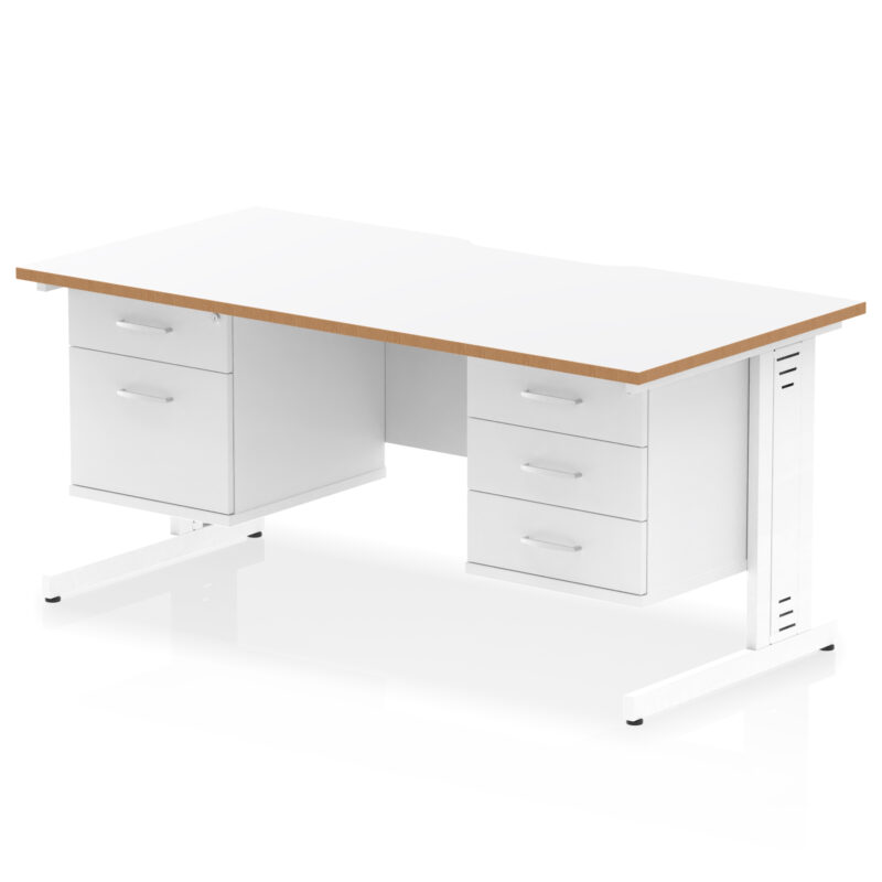 Surge Scalloped Edge 1600mm Cable Managed Straight Desk With Two Fixed Pedestal