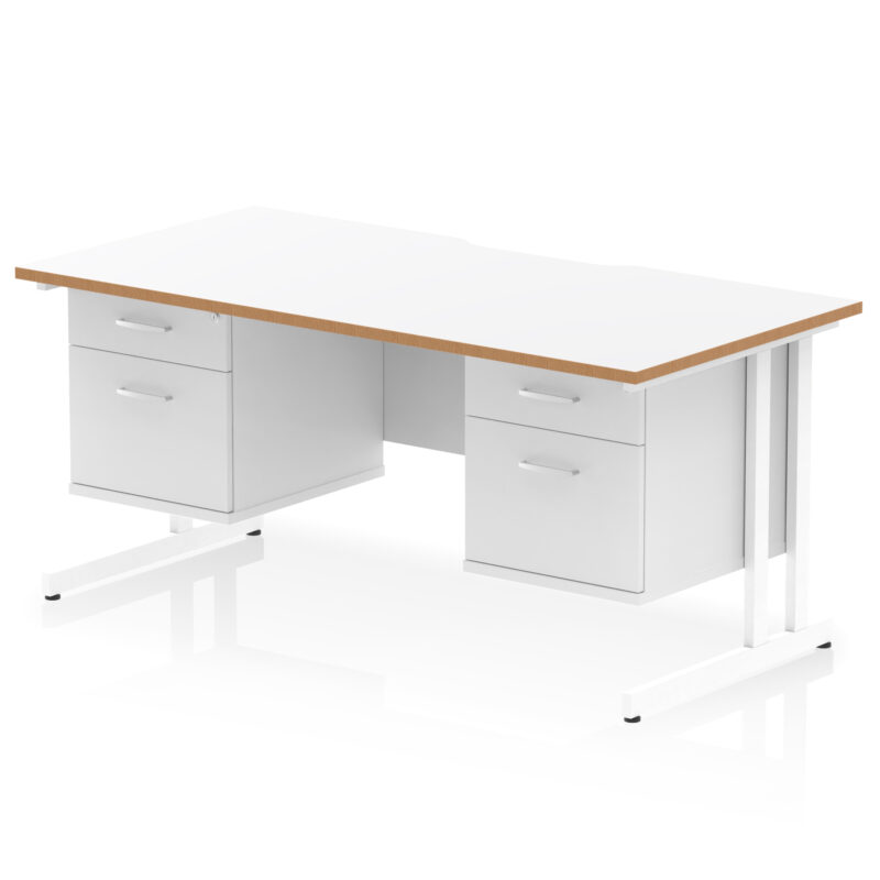 Surge Scalloped Edge 1600mm Cantilever Straight Desk With Two Fixed Pedestal - Image 2
