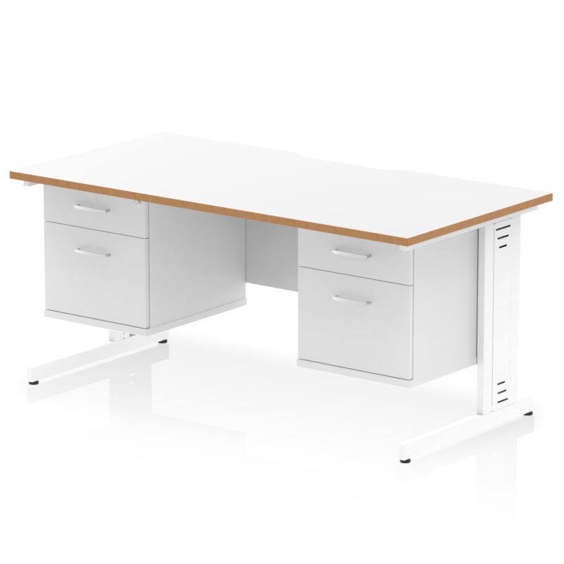 Surge Scalloped Edge 1600mm Cable Managed Straight Desk With Two Fixed Pedestal - Image 2
