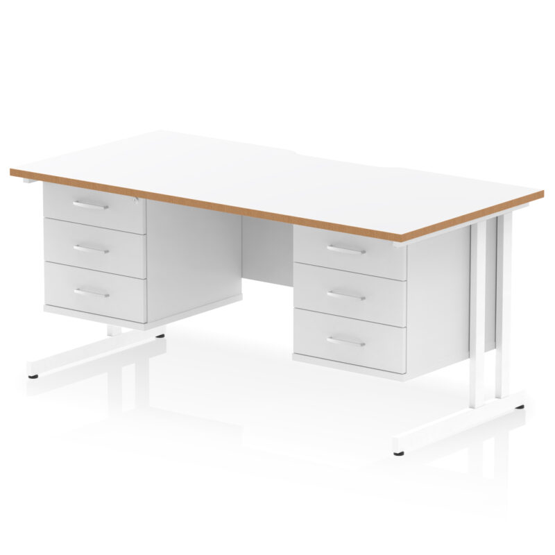 Surge Scalloped Edge 1600mm Cantilever Straight Desk With Two Fixed Pedestal - Image 3