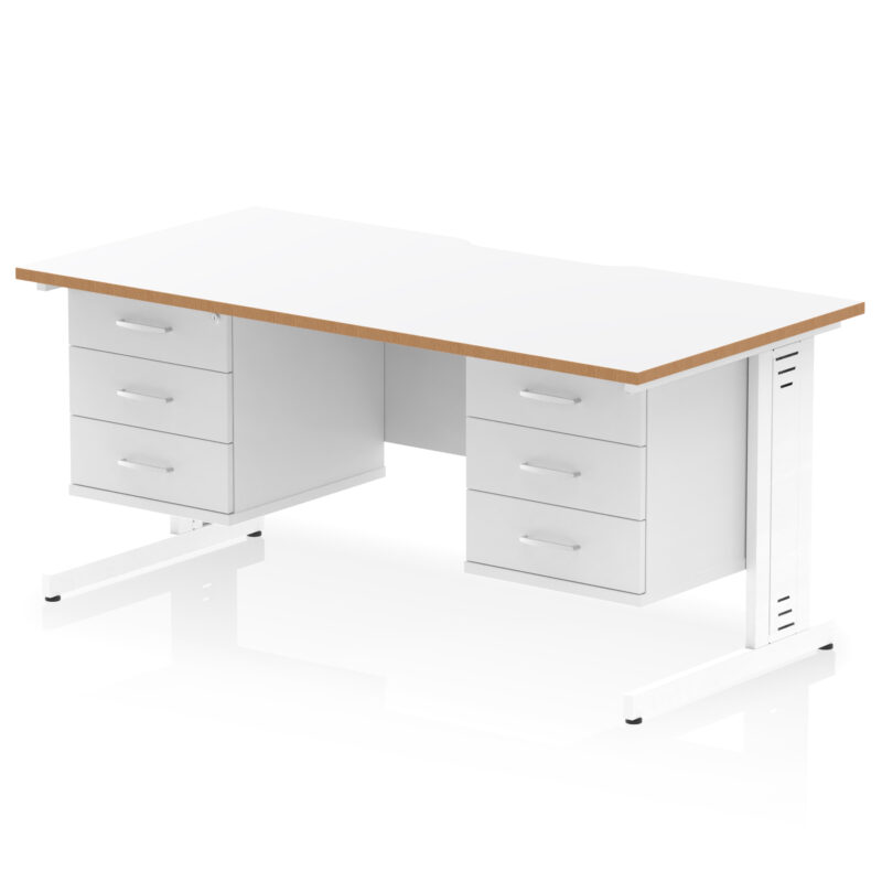 Surge Scalloped Edge 1600mm Cable Managed Straight Desk With Two Fixed Pedestal - Image 3