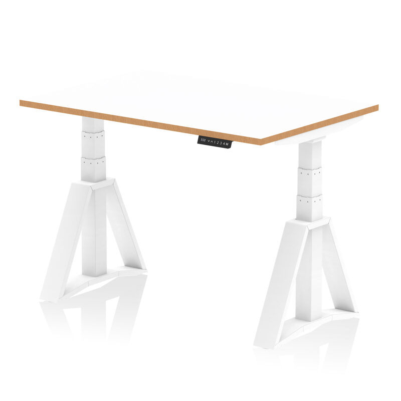 Kotto Air Height Adjustable Desk White Top Natural Wood Edge White Frame - Image 4
