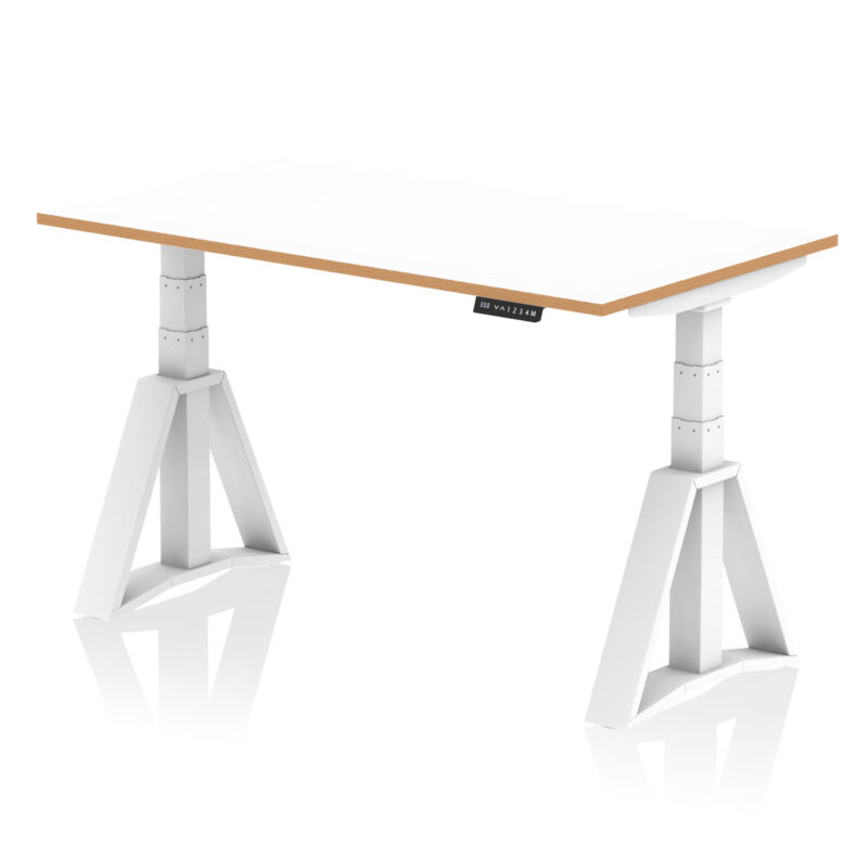 Kotto Air Height Adjustable Desk White Top Natural Wood Edge White Frame - Image 5