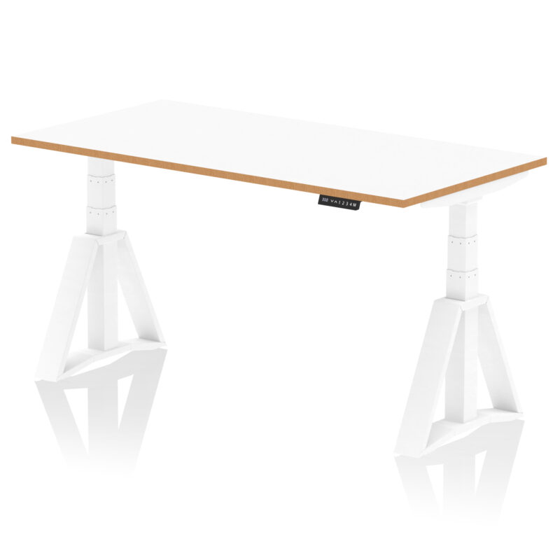 Kotto Air Height Adjustable Desk White Top Natural Wood Edge White Frame - Image 6